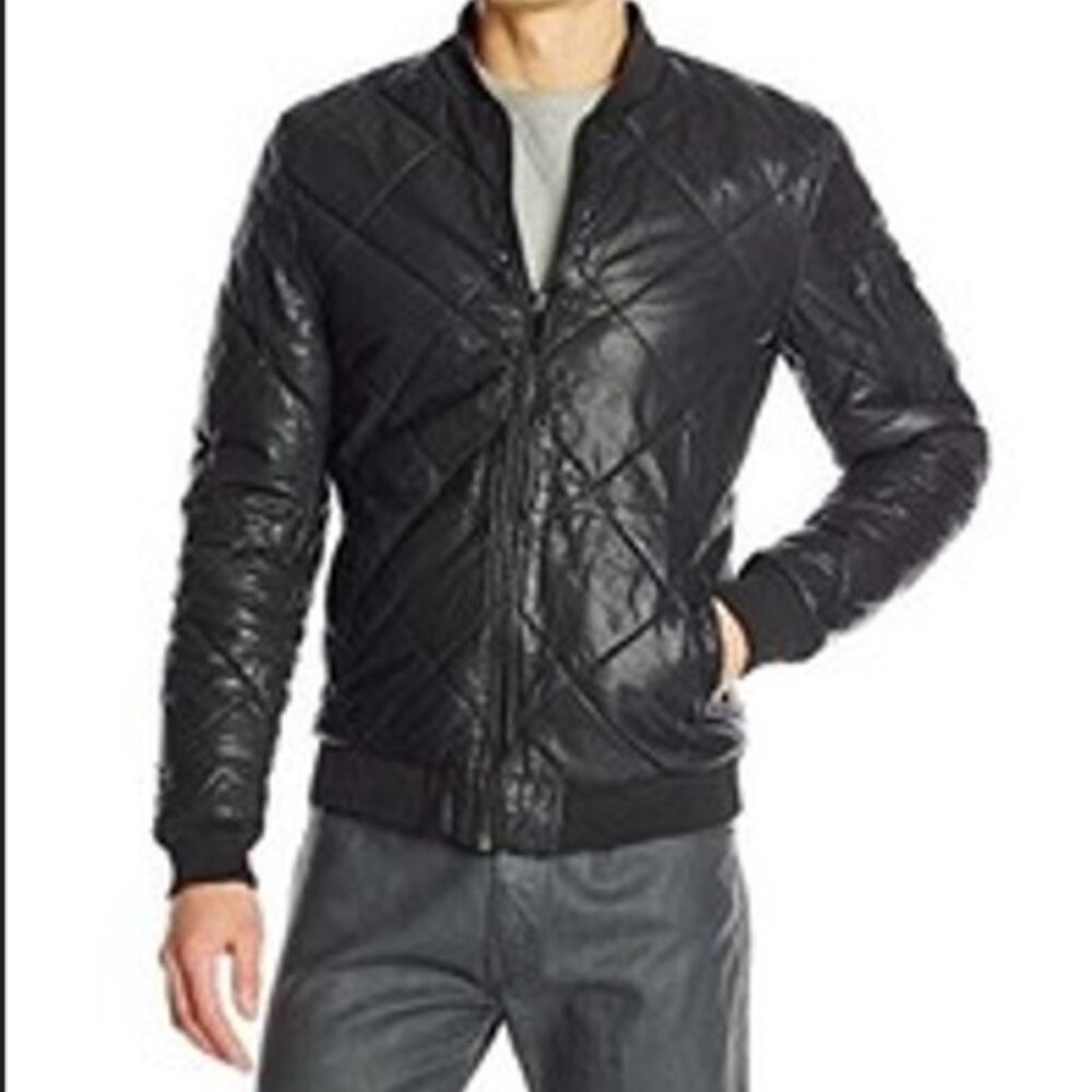 M 🔥 SCOTCH & SODA MEN Black Real Quilted LEATHER Biker Riding Moto Jacket